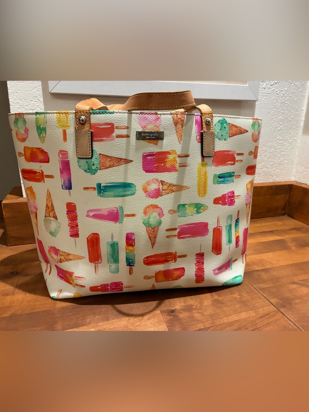 kate spade Multicolor Ice Cream & Popsicle Print Tote with Tan Handles
